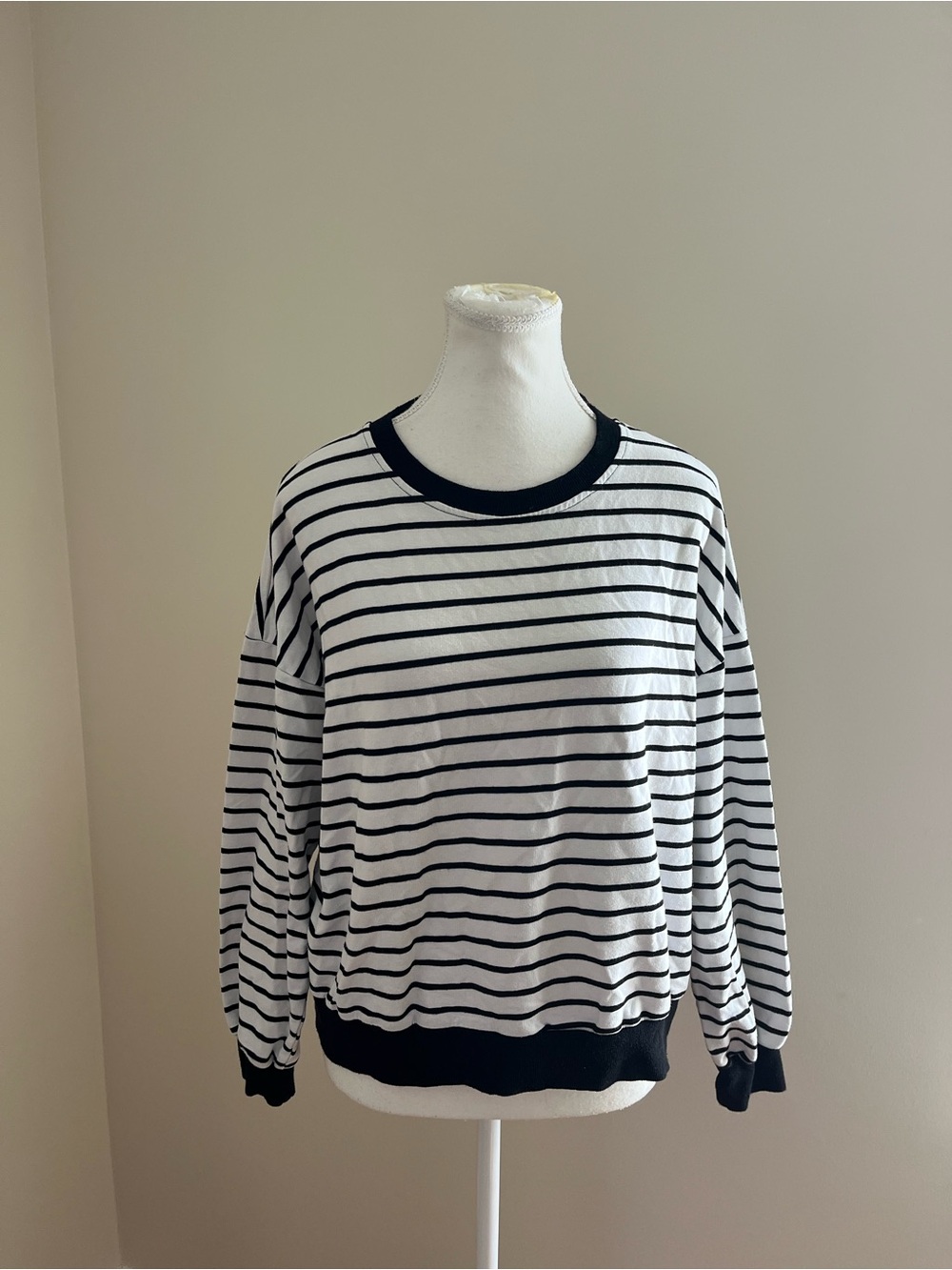 Men's Black & White Striped Crewneck Sweater